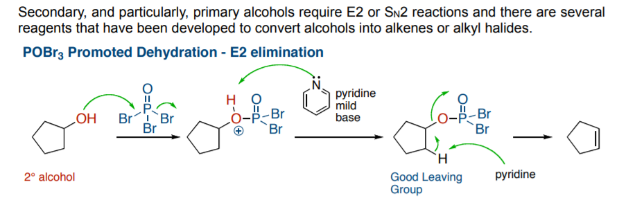 POBr3 promoted dehydration via E2 elimination